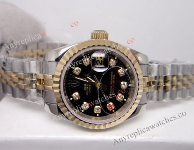 Fake Rolex Datejust Watch Black Face 2-Tone Jubilee Ladies